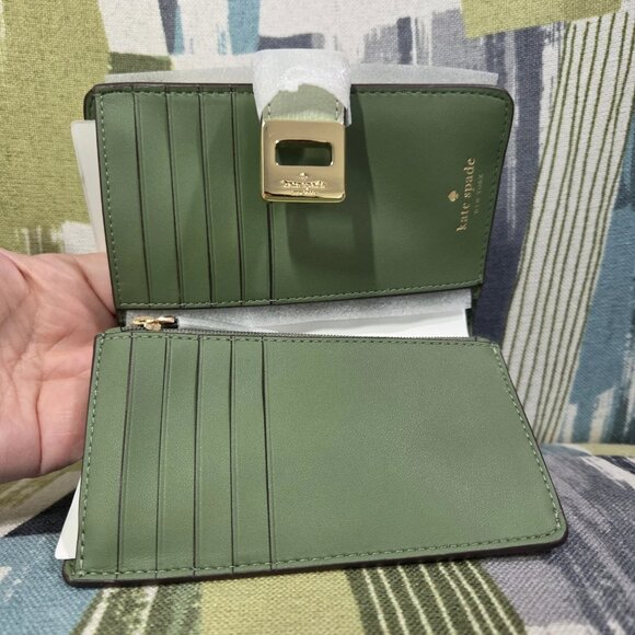 Kate Spade Phoebe Turnlock Medium Leather Wallet In Sage Bundle (Light Green) - Picture 9 of 11